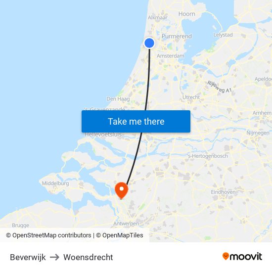 Beverwijk to Woensdrecht map