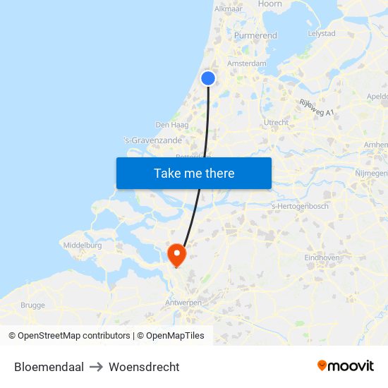 Bloemendaal to Woensdrecht map