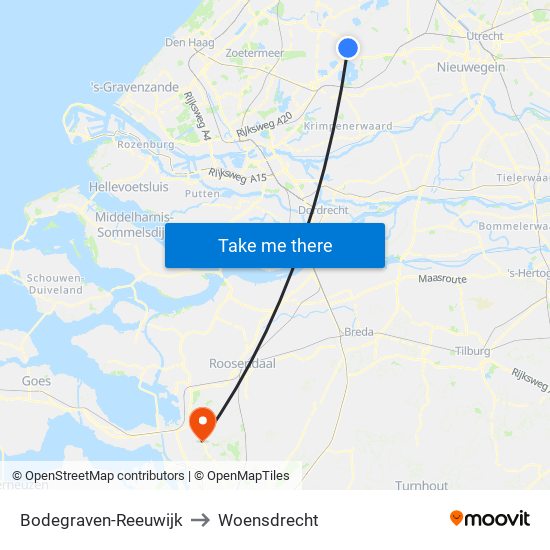 Bodegraven-Reeuwijk to Woensdrecht map