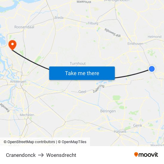 Cranendonck to Woensdrecht map