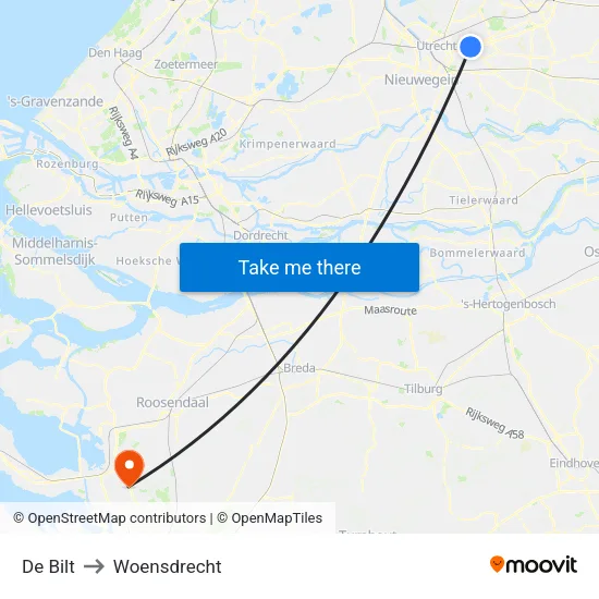 De Bilt to Woensdrecht map