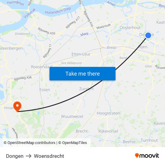 Dongen to Woensdrecht map