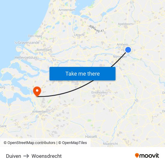 Duiven to Woensdrecht map