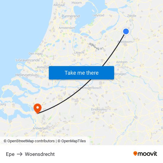 Epe to Woensdrecht map