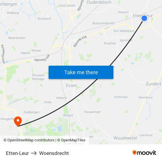 Etten-Leur to Woensdrecht map