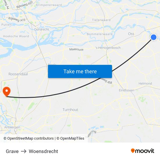 Grave to Woensdrecht map