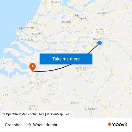 Groesbeek to Woensdrecht map