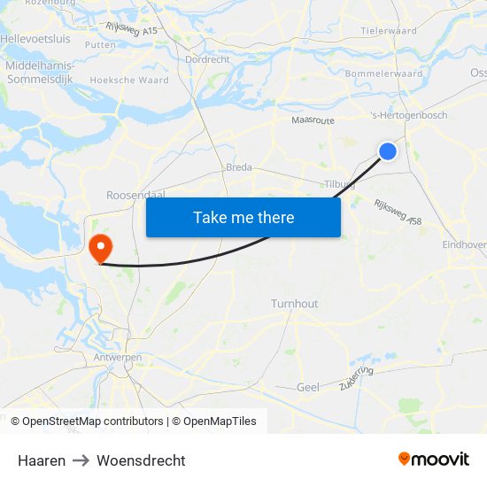 Haaren to Woensdrecht map