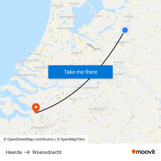 Heerde to Woensdrecht map