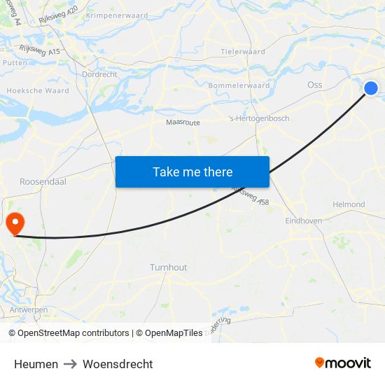 Heumen to Woensdrecht map