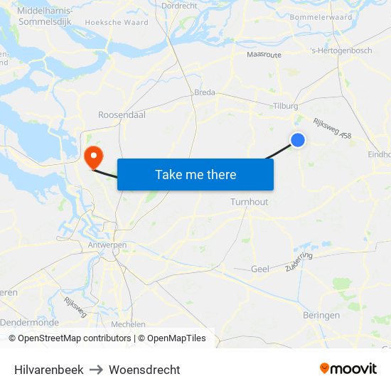 Hilvarenbeek to Woensdrecht map