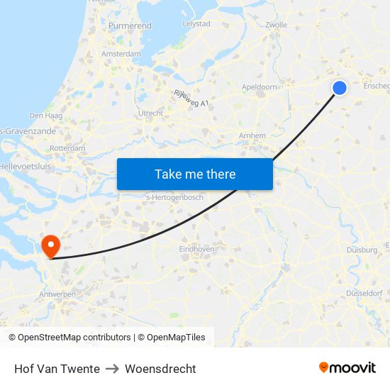 Hof Van Twente to Woensdrecht map
