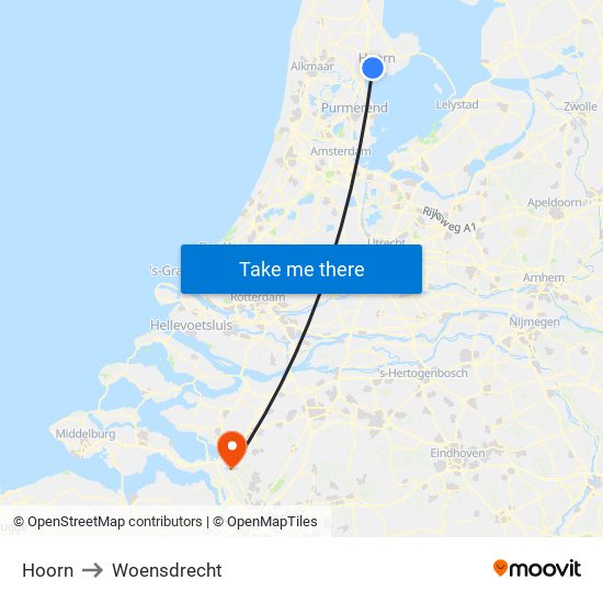 Hoorn to Woensdrecht map