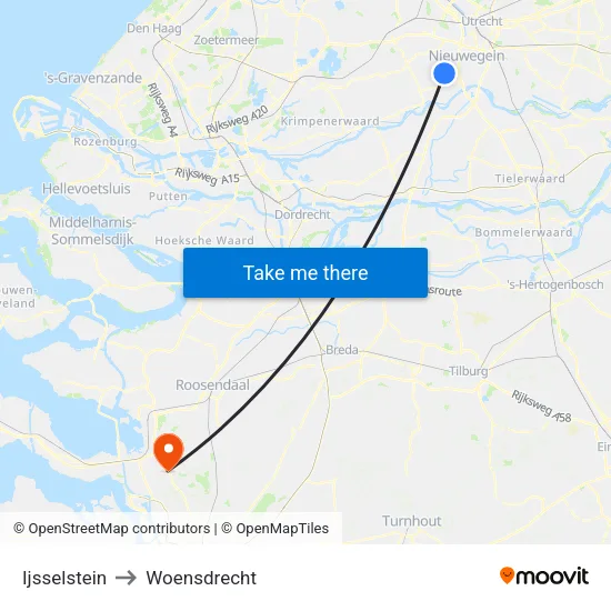 Ijsselstein to Woensdrecht map