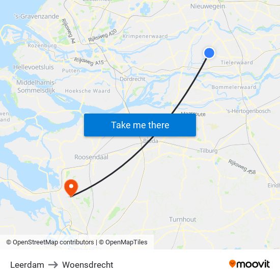 Leerdam to Woensdrecht map