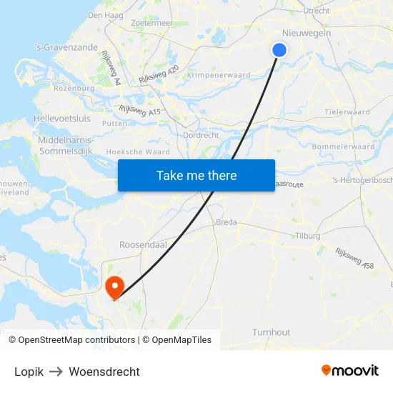 Lopik to Woensdrecht map