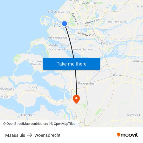 Maassluis to Woensdrecht map