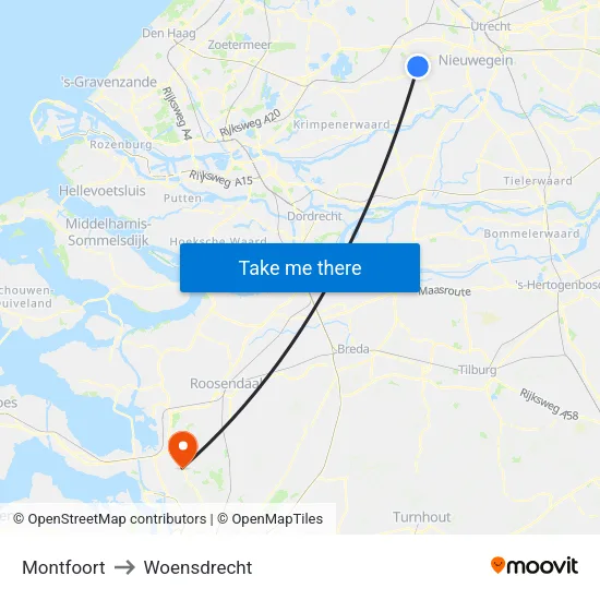 Montfoort to Woensdrecht map