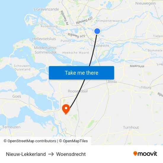 Nieuw-Lekkerland to Woensdrecht map