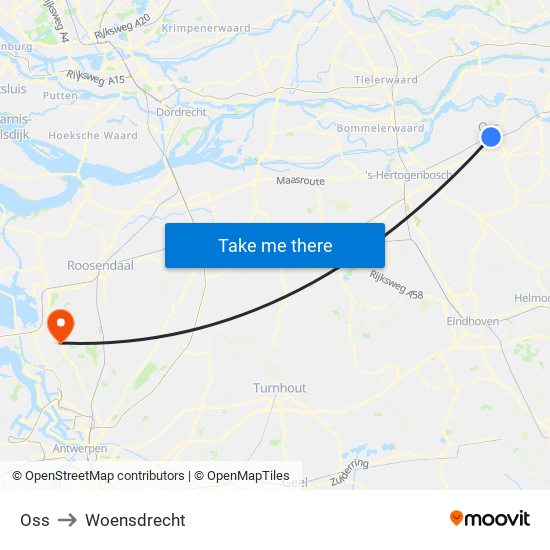 Oss to Woensdrecht map