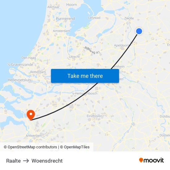 Raalte to Woensdrecht map