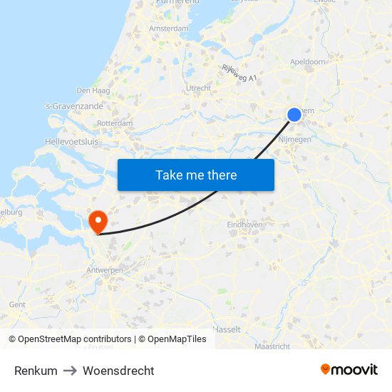 Renkum to Woensdrecht map