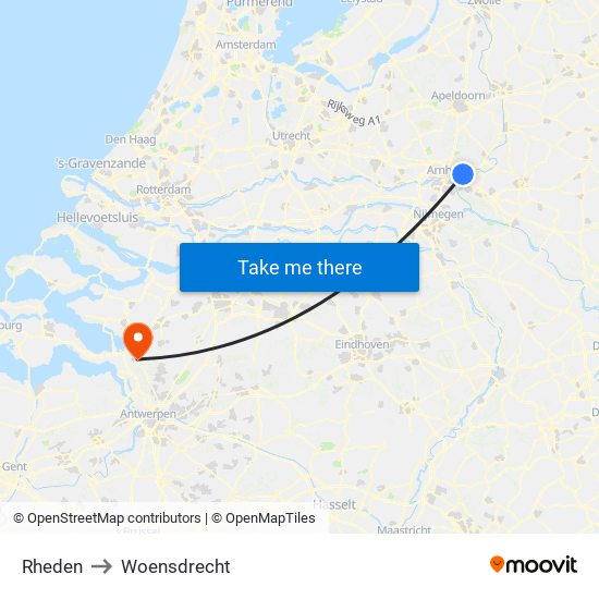 Rheden to Woensdrecht map