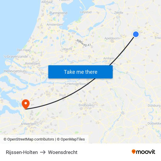 Rijssen-Holten to Woensdrecht map