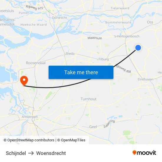 Schijndel to Woensdrecht map