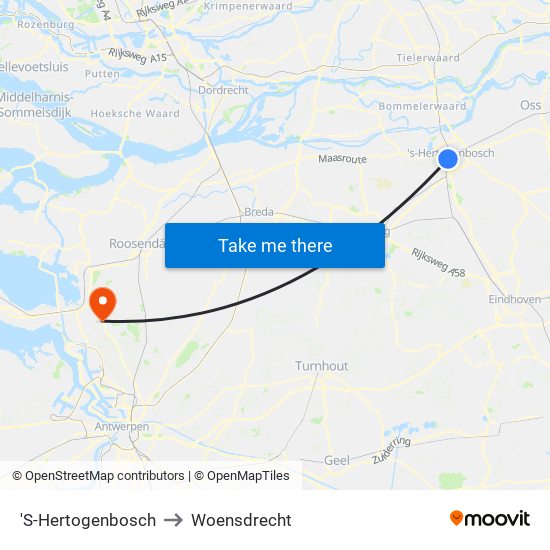 'S-Hertogenbosch to Woensdrecht map