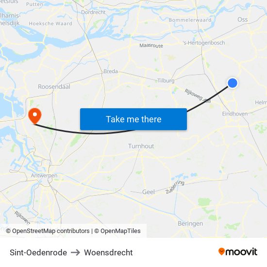 Sint-Oedenrode to Woensdrecht map