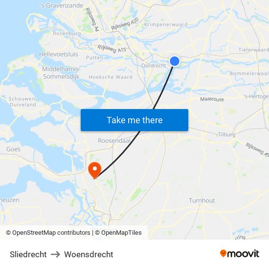 Sliedrecht to Woensdrecht map