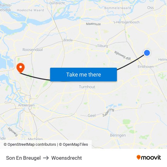 Son En Breugel to Woensdrecht map