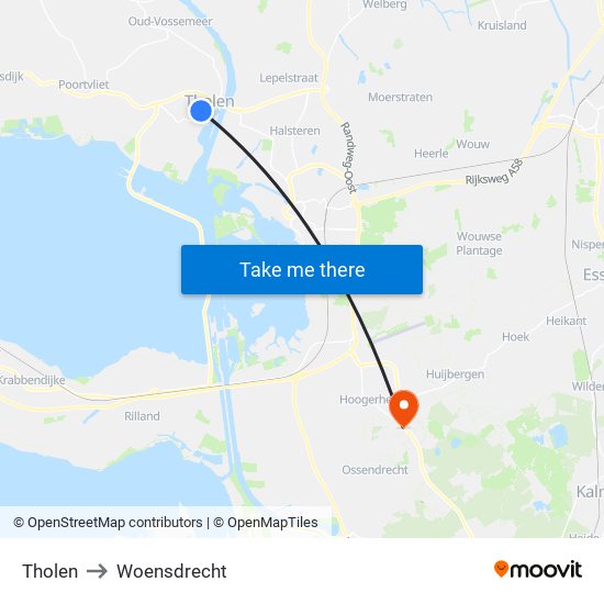 Tholen to Woensdrecht map