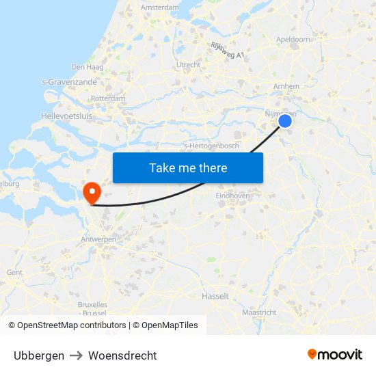 Ubbergen to Woensdrecht map