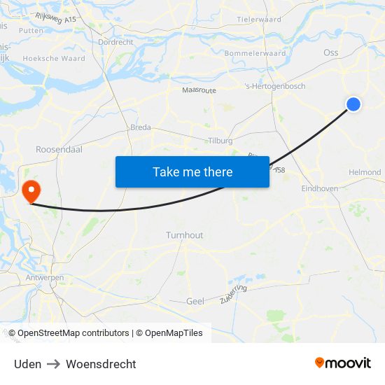 Uden to Woensdrecht map