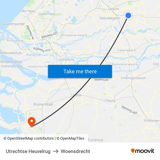 Utrechtse Heuvelrug to Woensdrecht map