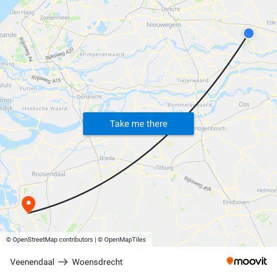 Veenendaal to Woensdrecht map