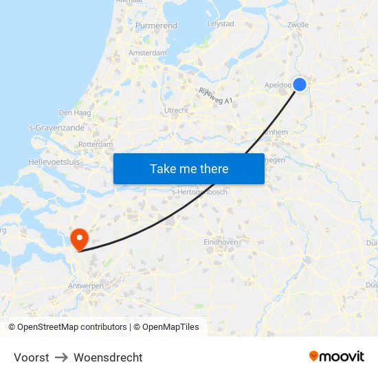 Voorst to Woensdrecht map