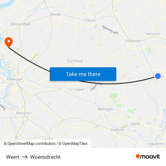 Weert to Woensdrecht map