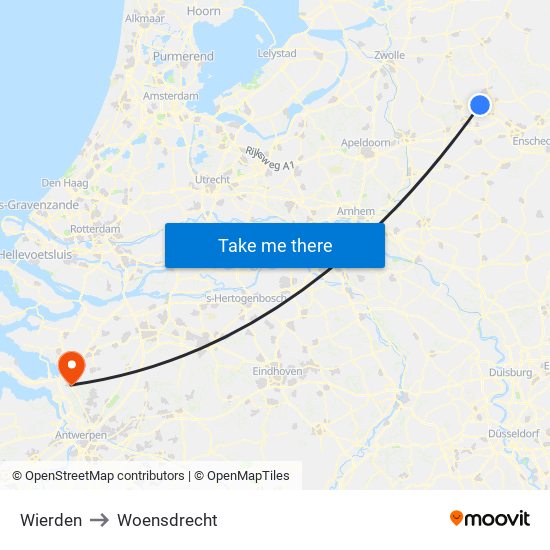 Wierden to Woensdrecht map