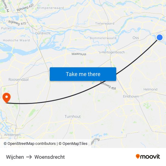 Wijchen to Woensdrecht map