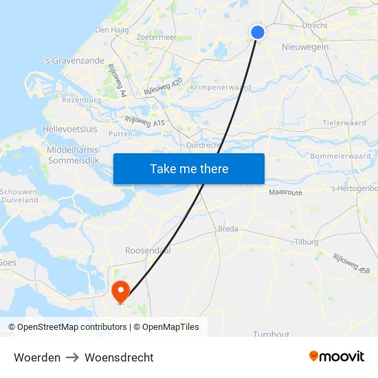 Woerden to Woensdrecht map