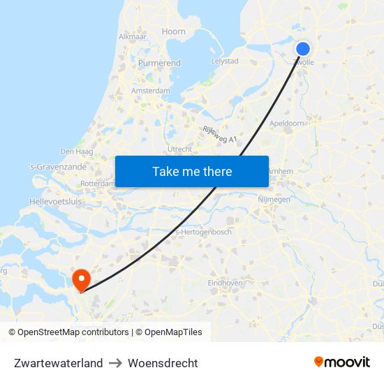 Zwartewaterland to Woensdrecht map