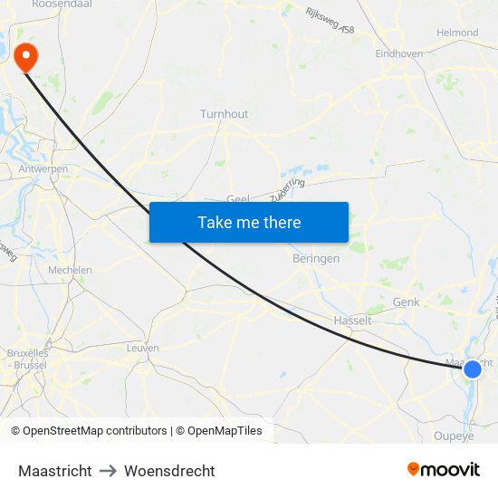 Maastricht to Woensdrecht map