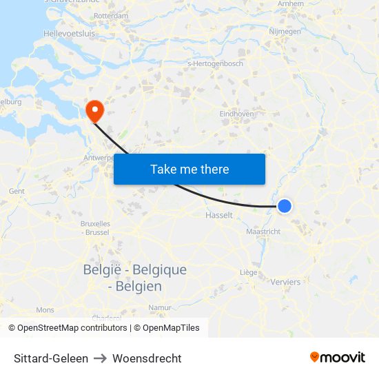 Sittard-Geleen to Woensdrecht map