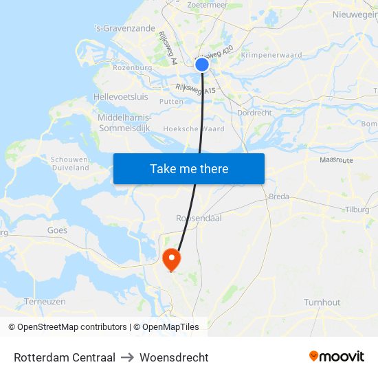 Rotterdam Centraal to Woensdrecht map