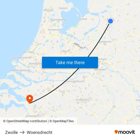 Zwolle to Woensdrecht map