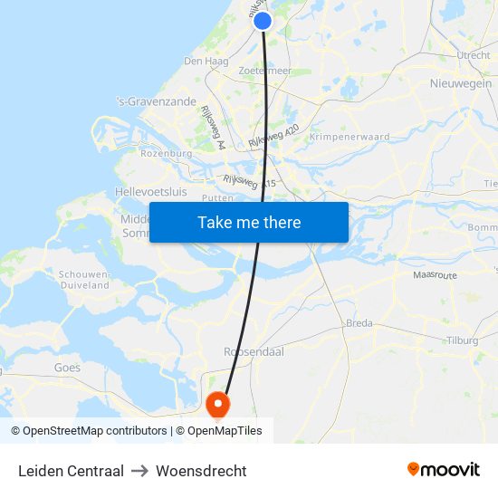 Leiden Centraal to Woensdrecht map