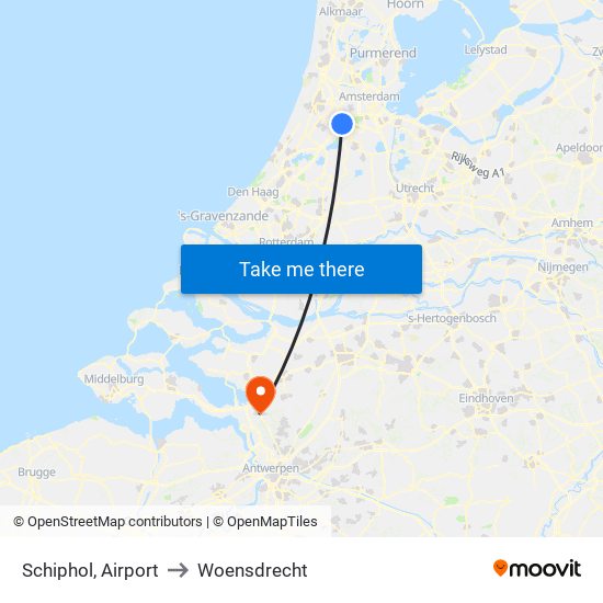 Schiphol, Airport to Woensdrecht map